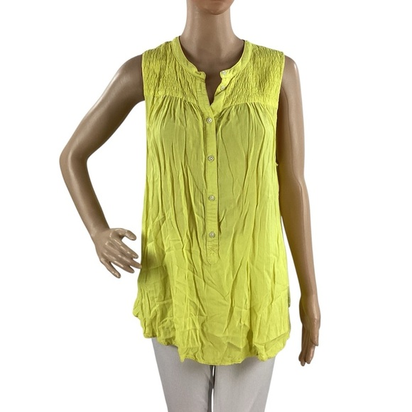 Holding Horses Anthropologie Yellow Sleeveless Button Front Tunic Top M Rayon - Picture 1 of 7